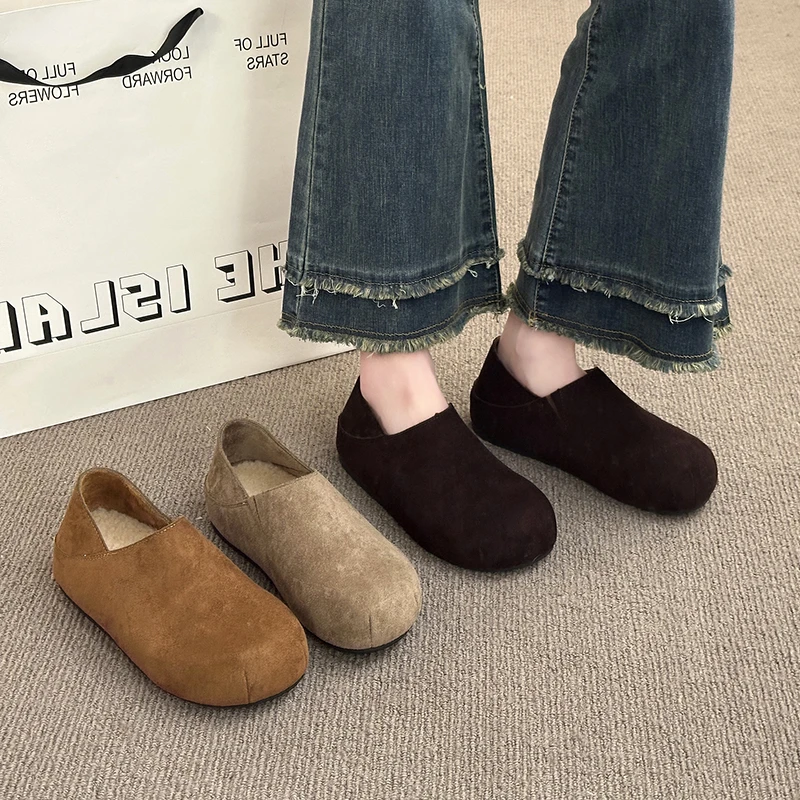 超火厚底复古全包加绒勃肯鞋女秋冬新款一脚蹬两穿保暖单鞋棉鞋