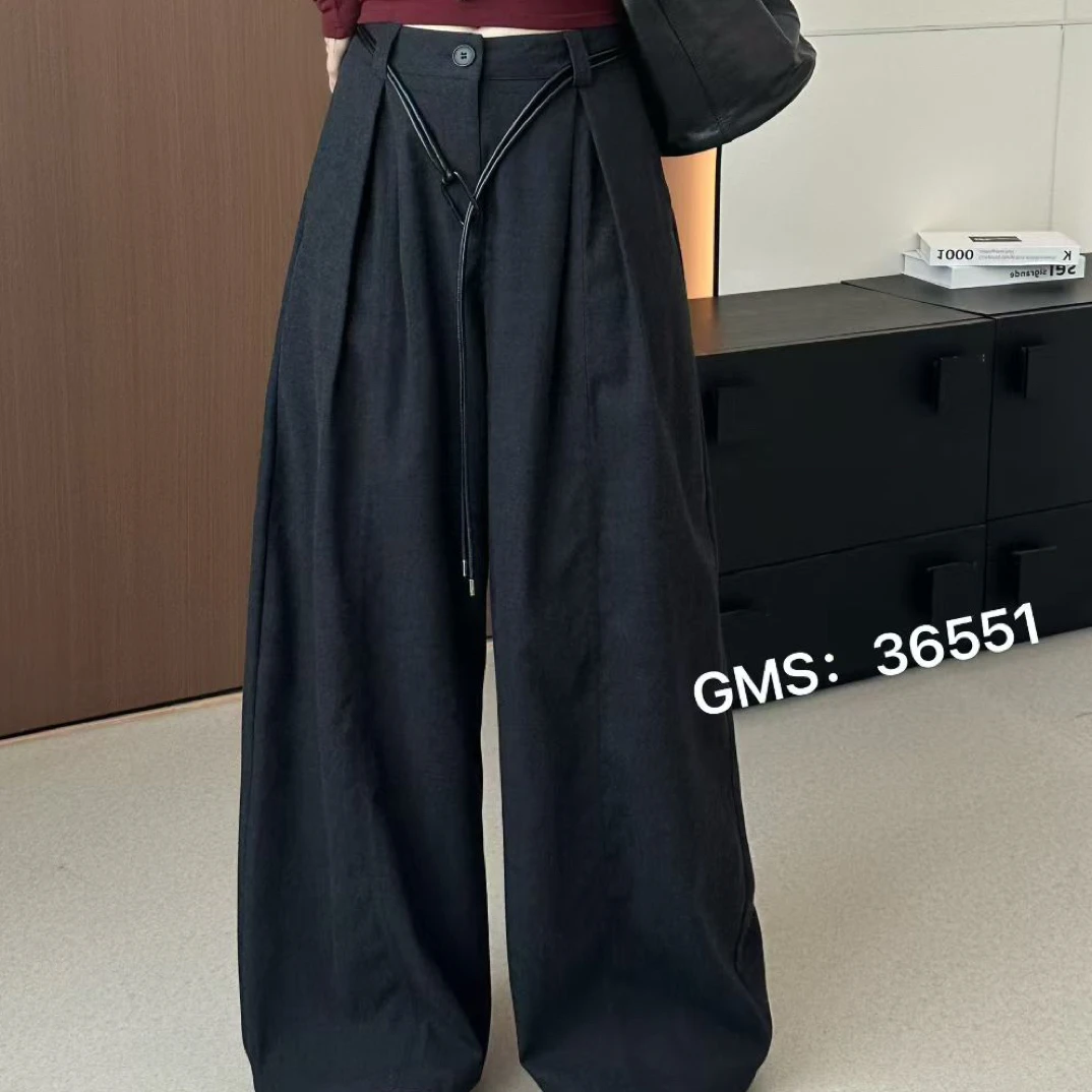 【罗罗严选】36551高腰显瘦休闲阔腿裤（裤长98）