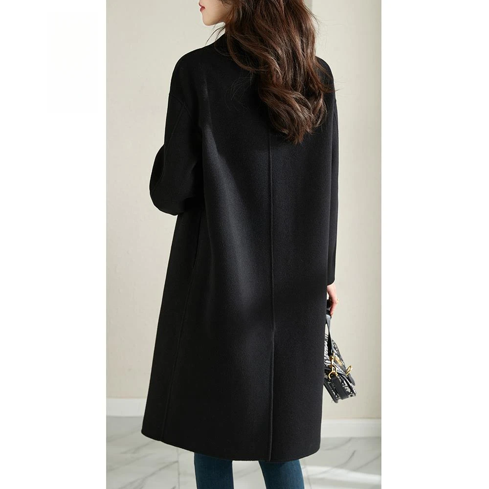 轻奢气质黑色羊毛绒大衣女秋冬新款中长时尚高端双面毛呢外套保暖