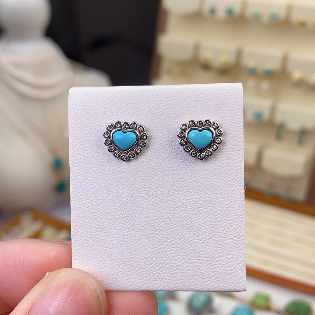 绿松石耳饰银S925镶嵌