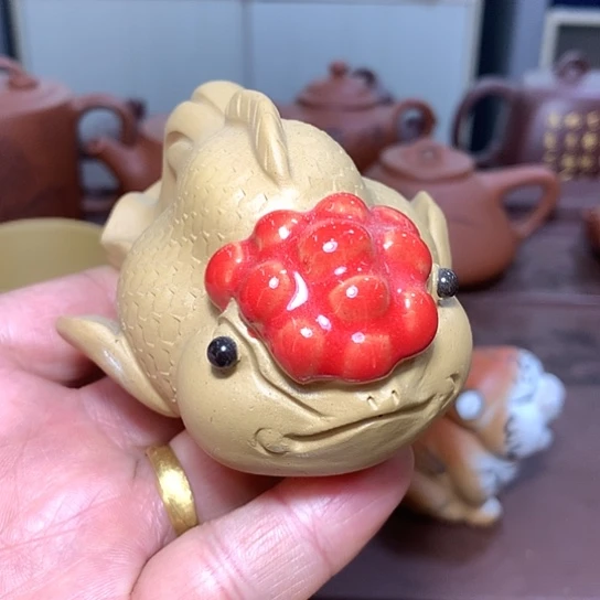 紫砂茶杯全手工制作原矿紫砂雕塑鸿运当头