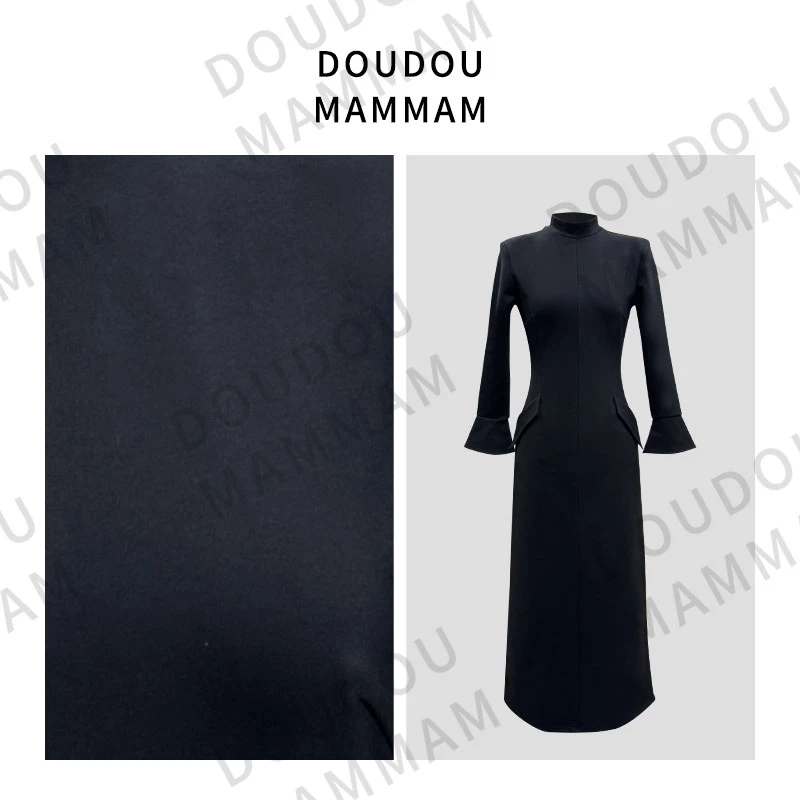 DOUDOUMANMAN-冬季加绒中领轻奢时尚气质修身优雅连衣裙