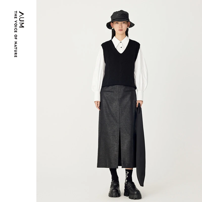 【平子精选】AUM/噢姆休闲时尚套头纯色复古马甲简约百搭高智感毛衫