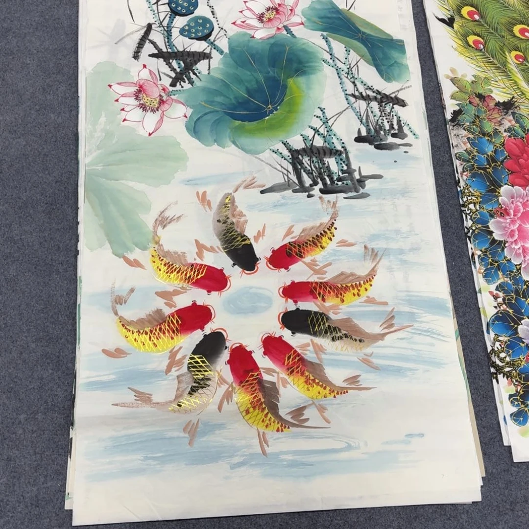 国画140×70金线鱼手绘画画画