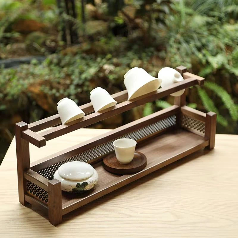 【贯云木作】北美黑胡桃木收纳架桌面实木功夫茶杯架中式手工家用
