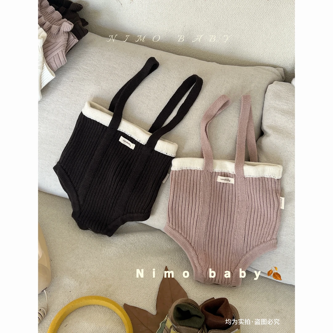 NIMO【巧克力莓子】韩版秋宝宝纯色经典款百搭休闲毛衣吊带哈衣