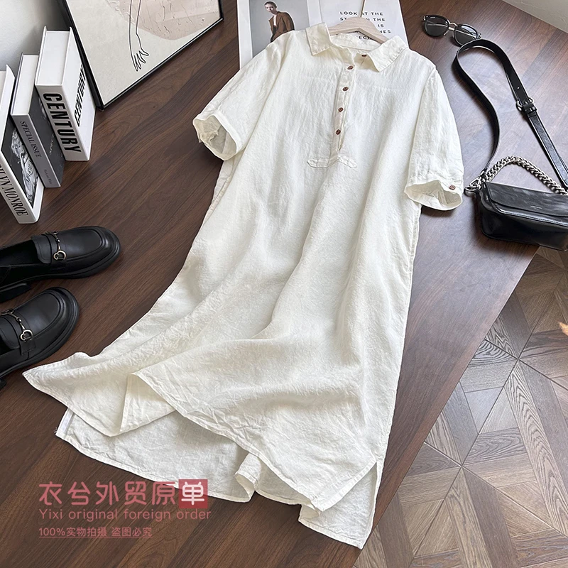 （简约气质亚麻长裙）11640春夏新款舒适宽松衬衫领连衣裙D