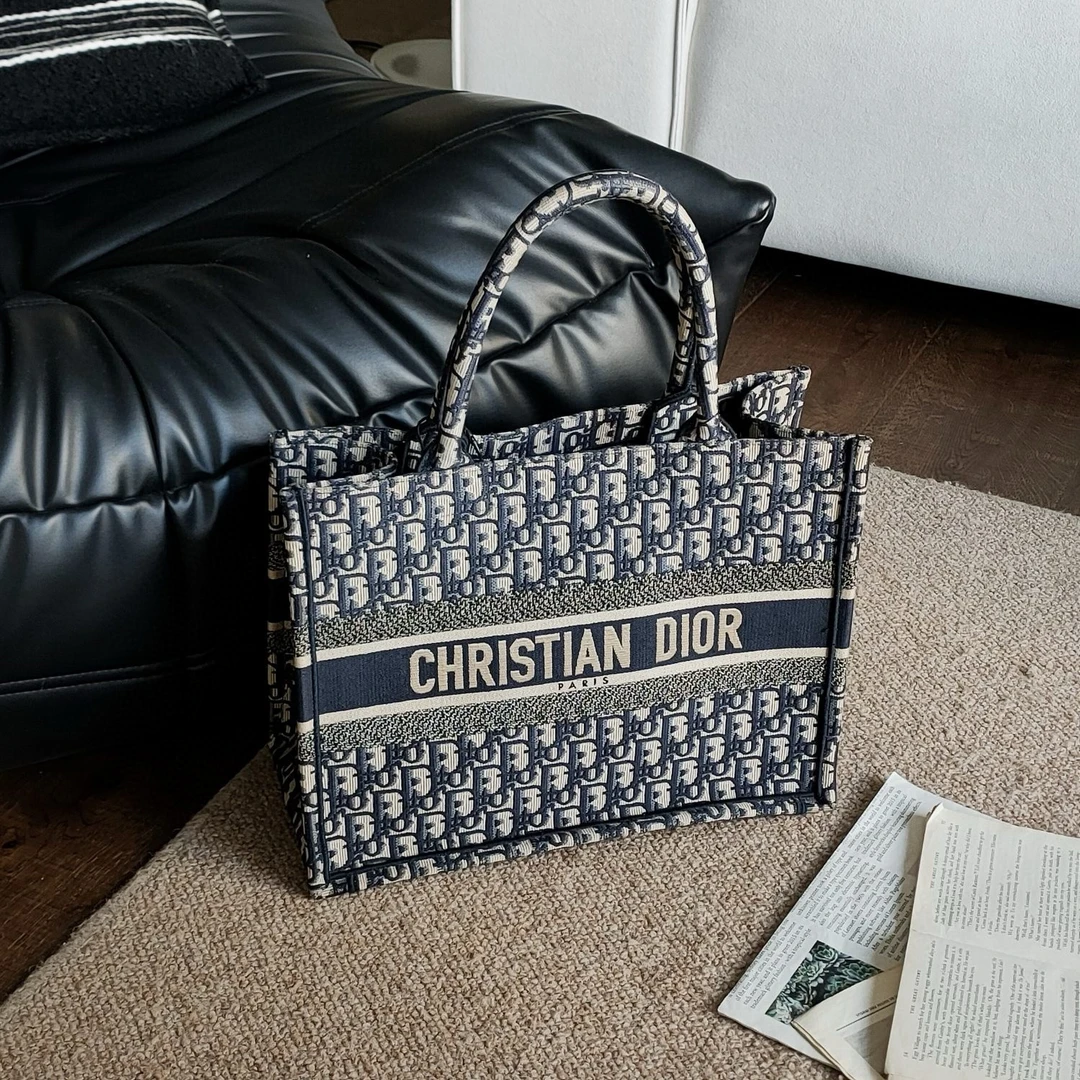 95新 DIOR/迪奥 Azul-21年蓝色老花tote中号手提包 36447