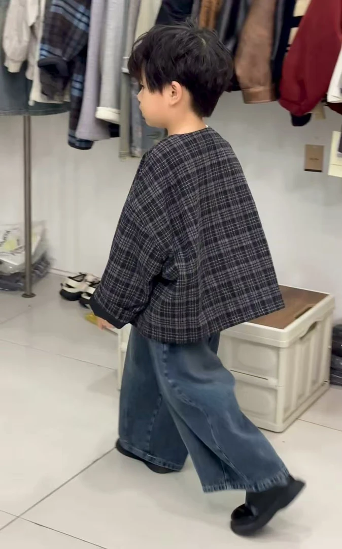 25秋新款韩版童装男童外套秋款韩系格子外套男女童百搭夹克潮童