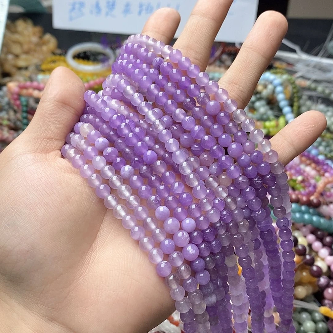 玛瑙/玉髓未镶嵌珠宝半成品一条天然6mm紫晶圆珠B6
