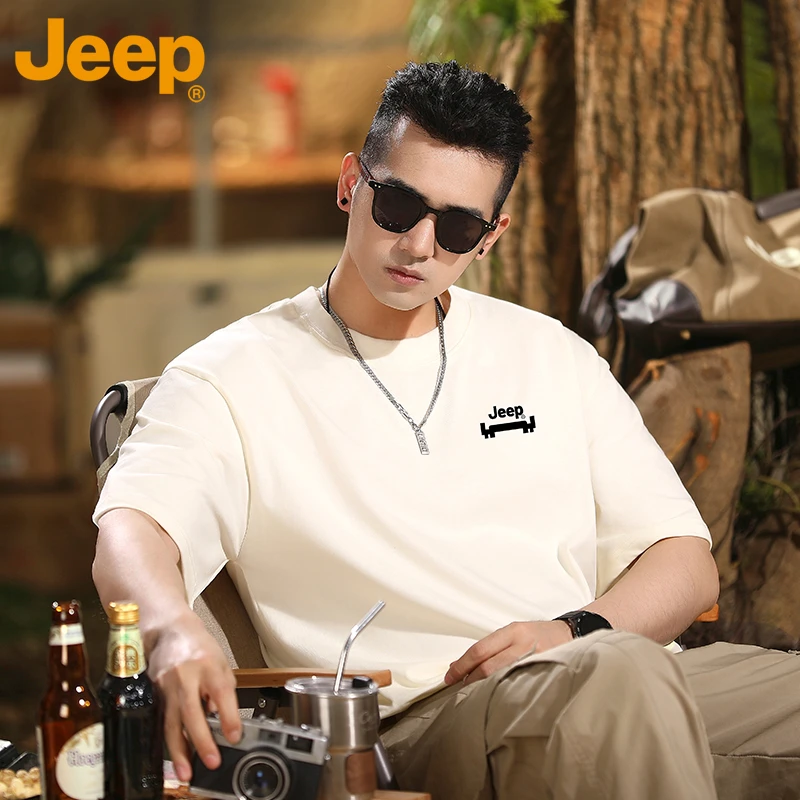 JEEP/吉普纯棉短袖t恤男款2025新款40-50岁高档宽松品牌内搭衣服