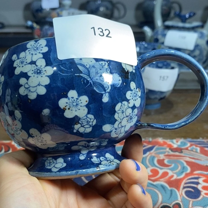 景德镇手工手绘冰梅粗陶大肚水杯