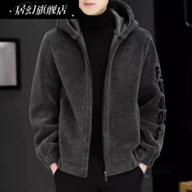 居幻高端时尚外套男士新款秋冬季潮流摇粒绒夹克保暖加绒加厚上衣