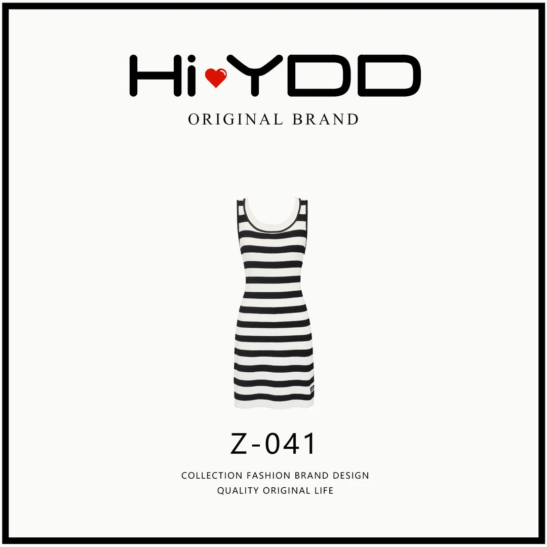 YDD•「Z-041」法式条纹视觉显瘦无袖长款背心连衣裙HS-2409