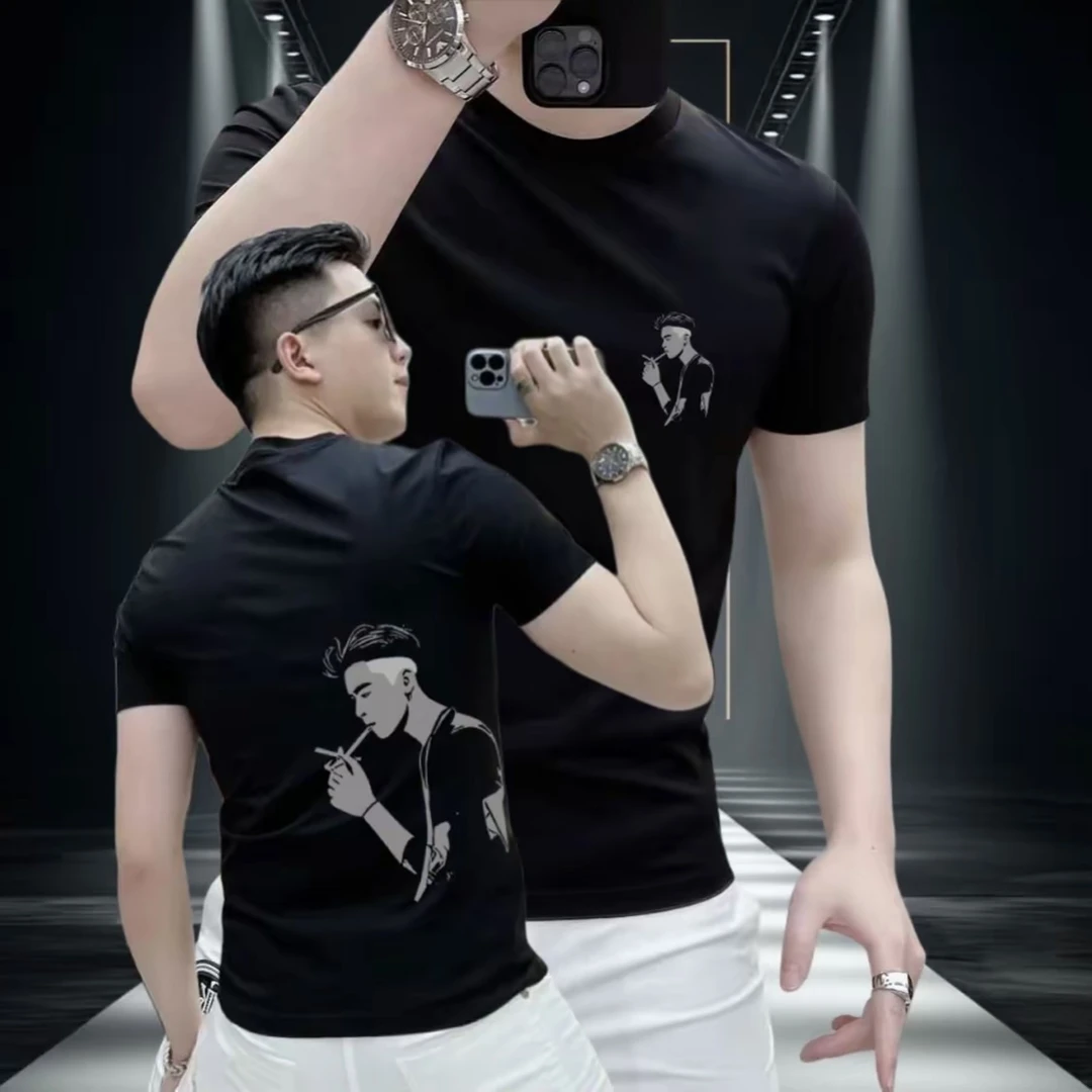 2025新款夏季痞帅短袖t恤男潮牌男士潮流圆领上衣轻奢ins印花T恤