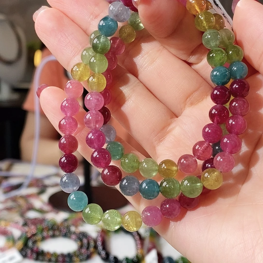 未镶嵌手链碧玺G2643三圈颜色微差