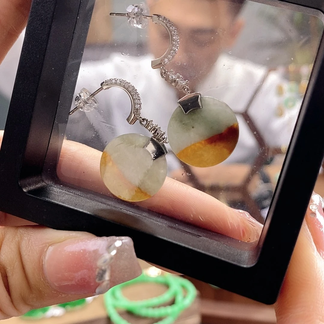 翡翠耳饰银S925镶嵌翡翠