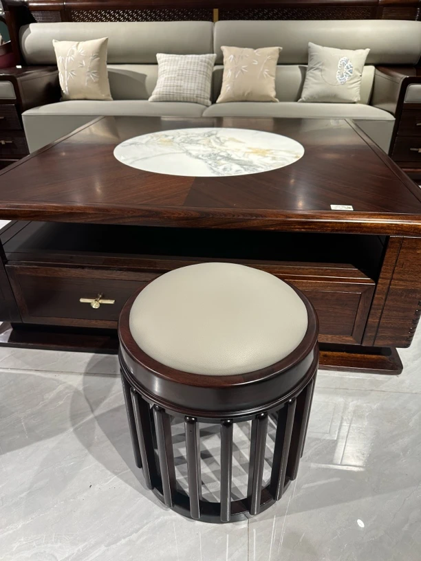 新中式黑檀实木圆凳