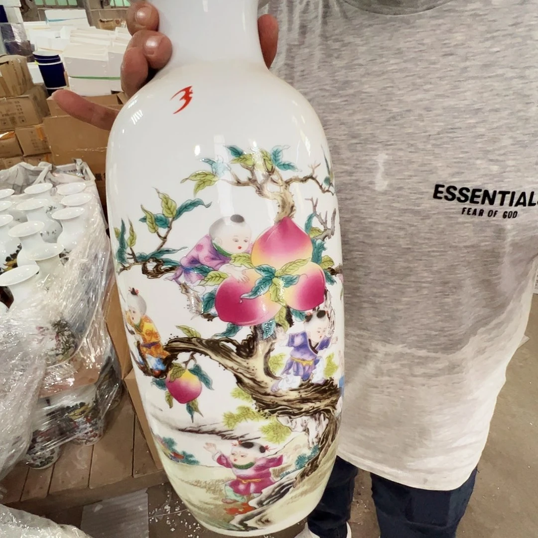 瓷片景德镇陶瓷九子摘桃花瓶一只