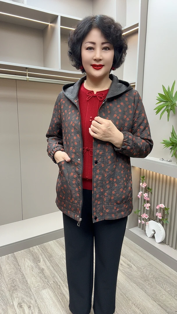 CJ#502休闲百搭波点连帽外套，衣长65