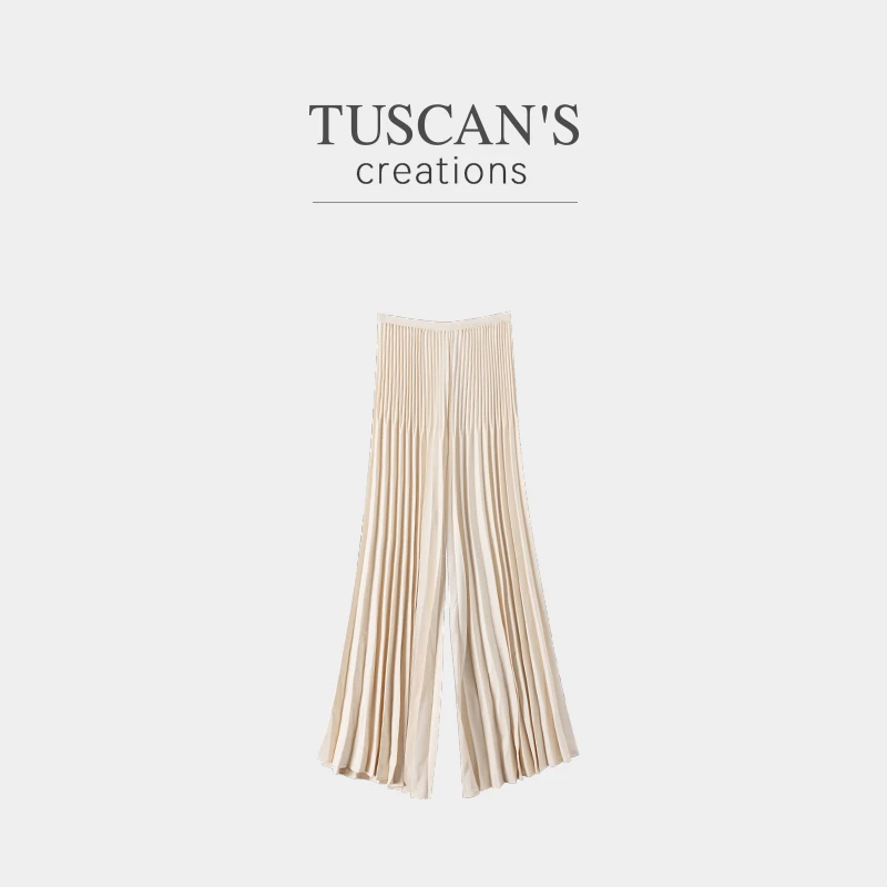 TUSCAN'S CREATIONS新品简约百搭休闲百褶裤直筒女休闲裤时代双鱼