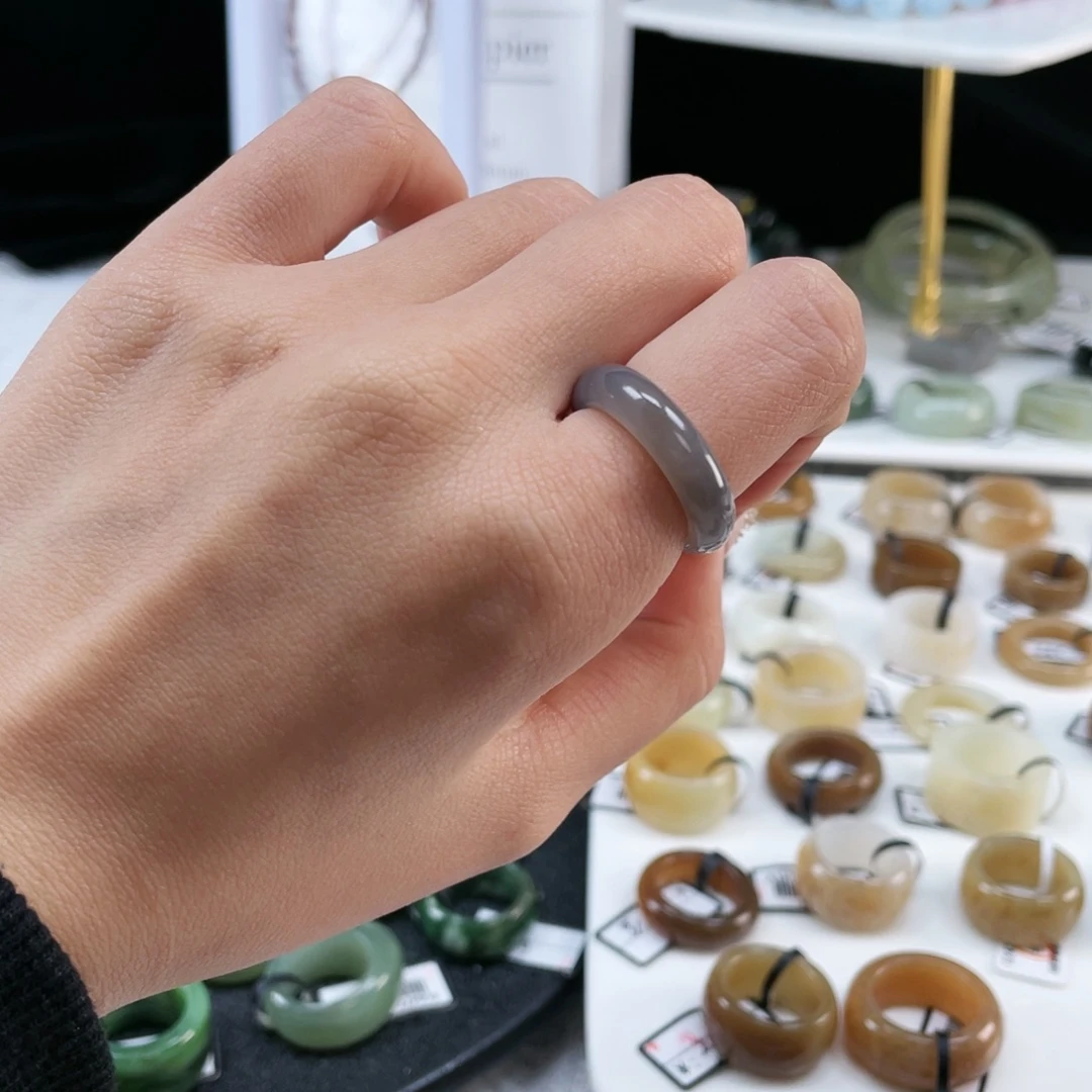 和田玉未镶嵌戒指P90冰透紫细条16.5不退换