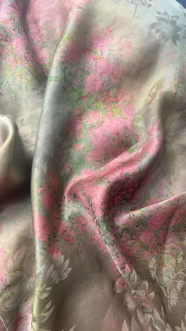 【浪漫蔷薇】花罗香云纱28姆米100%桑蚕丝丝绸面料（开裁不退换）