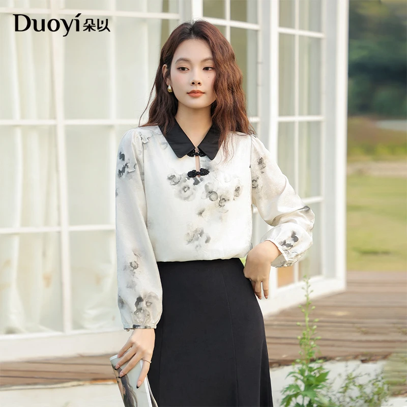 朵以2025春季新款新中式新国风长袖衬衫衬衣上衣39DC149018