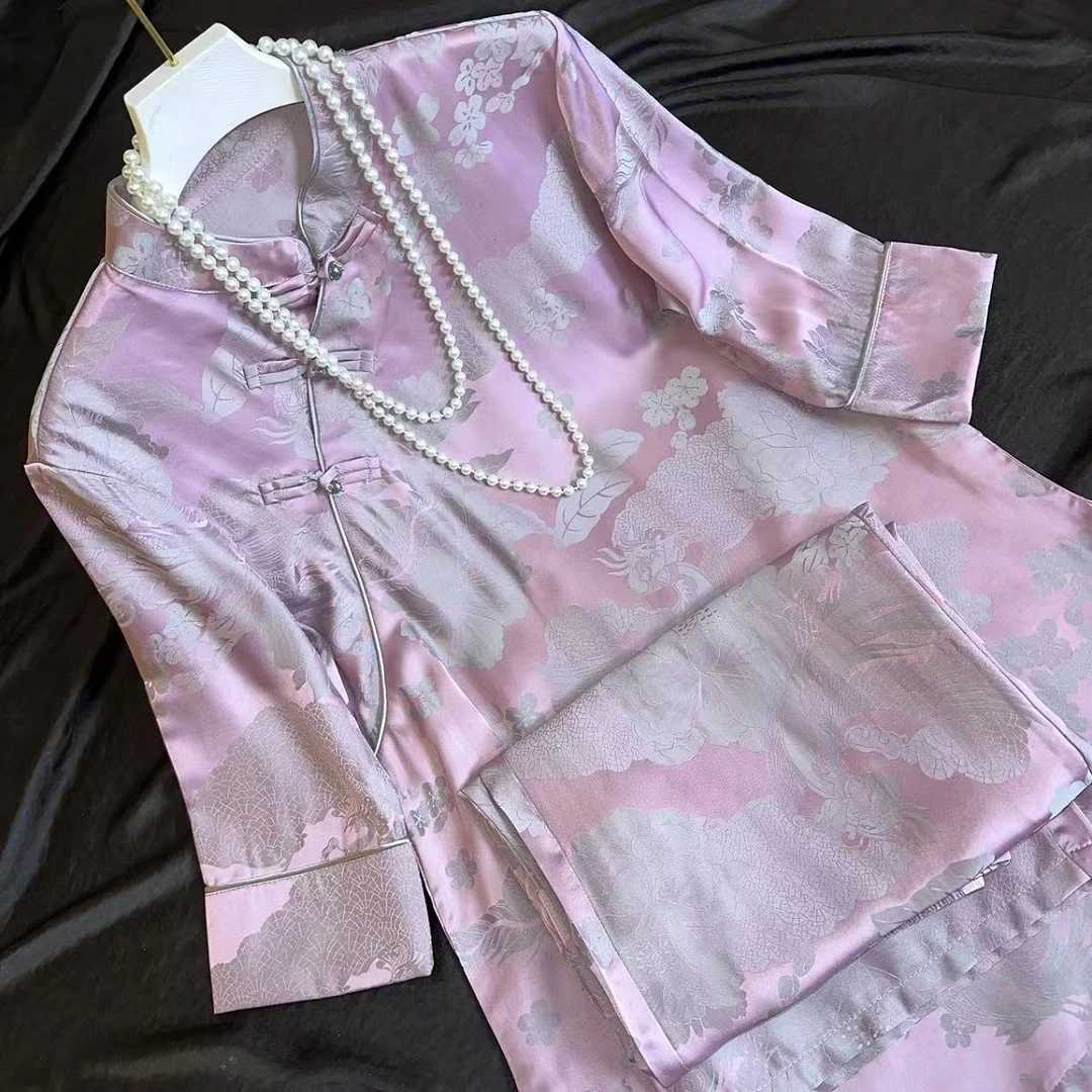 5003-1常熟新中式新款气质新中式国风小个子紫色紫气东来裤子套装