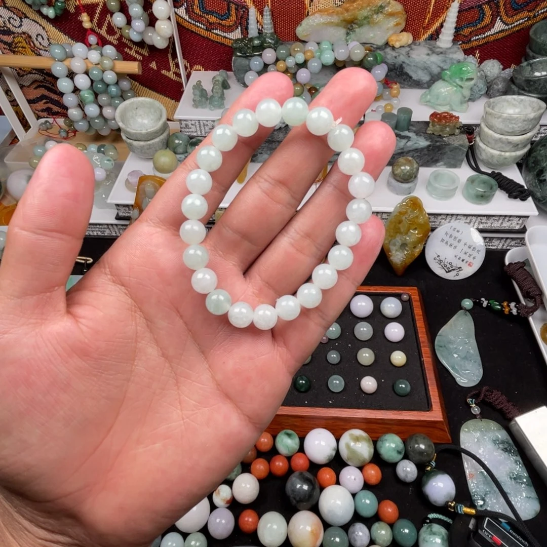 翡翠未镶嵌手串8加淡晴水珠串