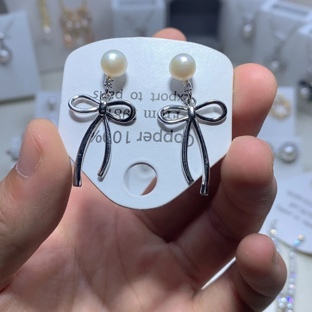 耳饰银S925镶嵌淡水珍珠