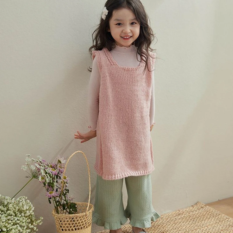 女童春款套装2025年洋气新款韩版粉色背心裙阔腿裤春秋童装三件套