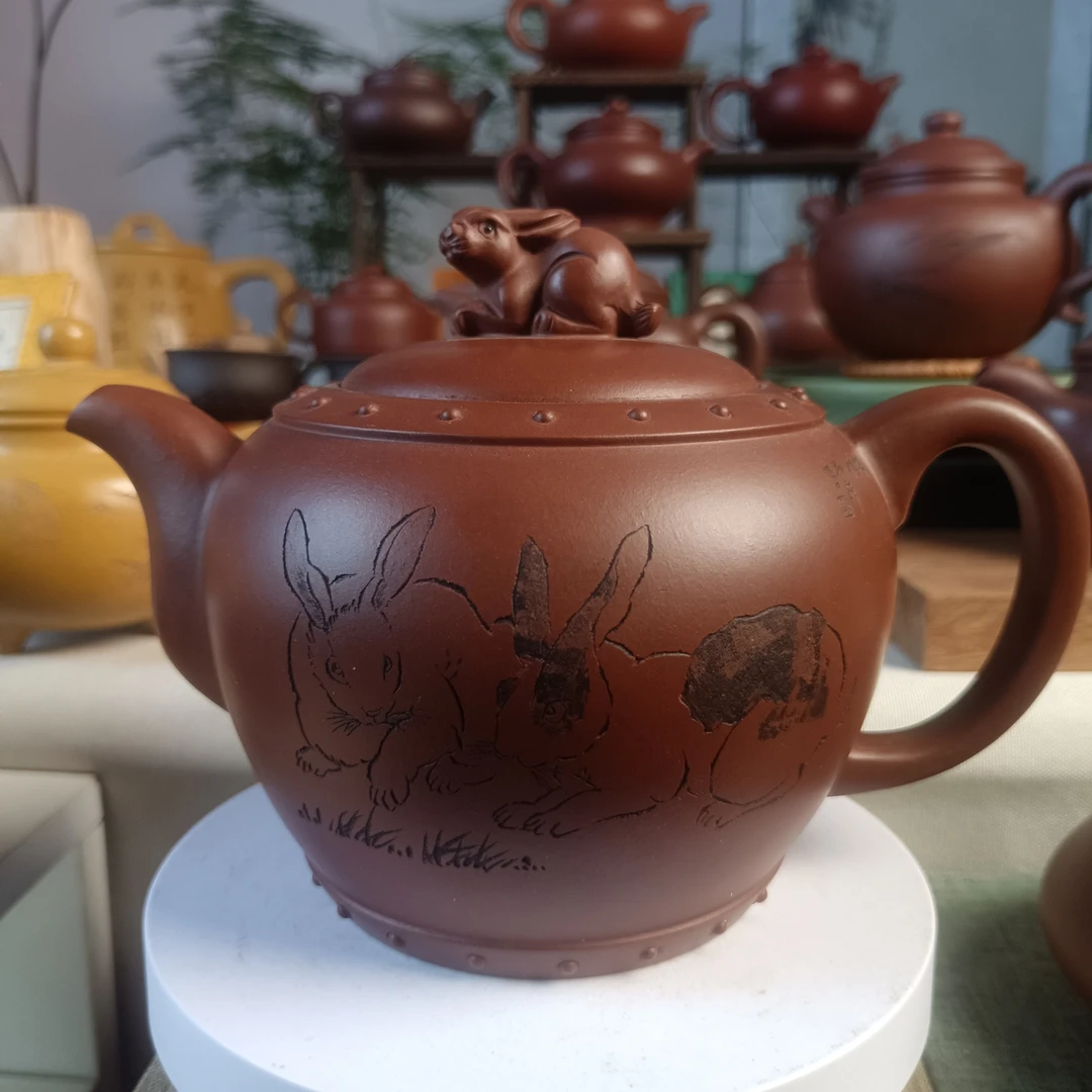 腾兴紫砂出品，精工半手紫泥料，鼓壶，原矿紫砂紫泥料。紫砂壶茶壶