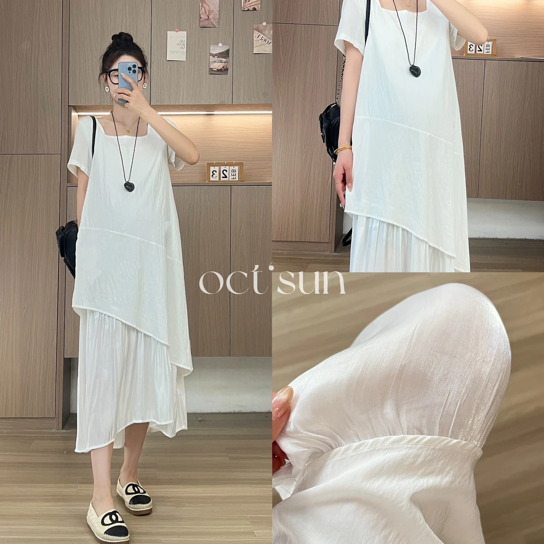 【十月名裳】孕妇装女夏新款爆款洋气法式简约短袖中长款孕妈连衣裙