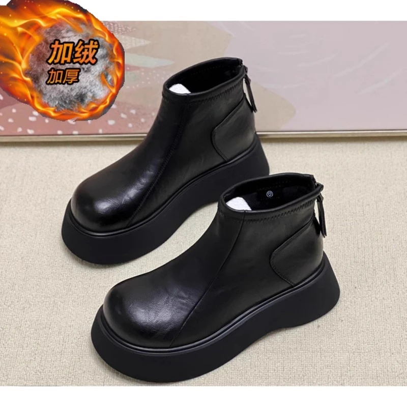 厚底加绒短靴女2025新款秋冬勃肯鞋增高切尔西靴马丁靴雪地靴棉鞋