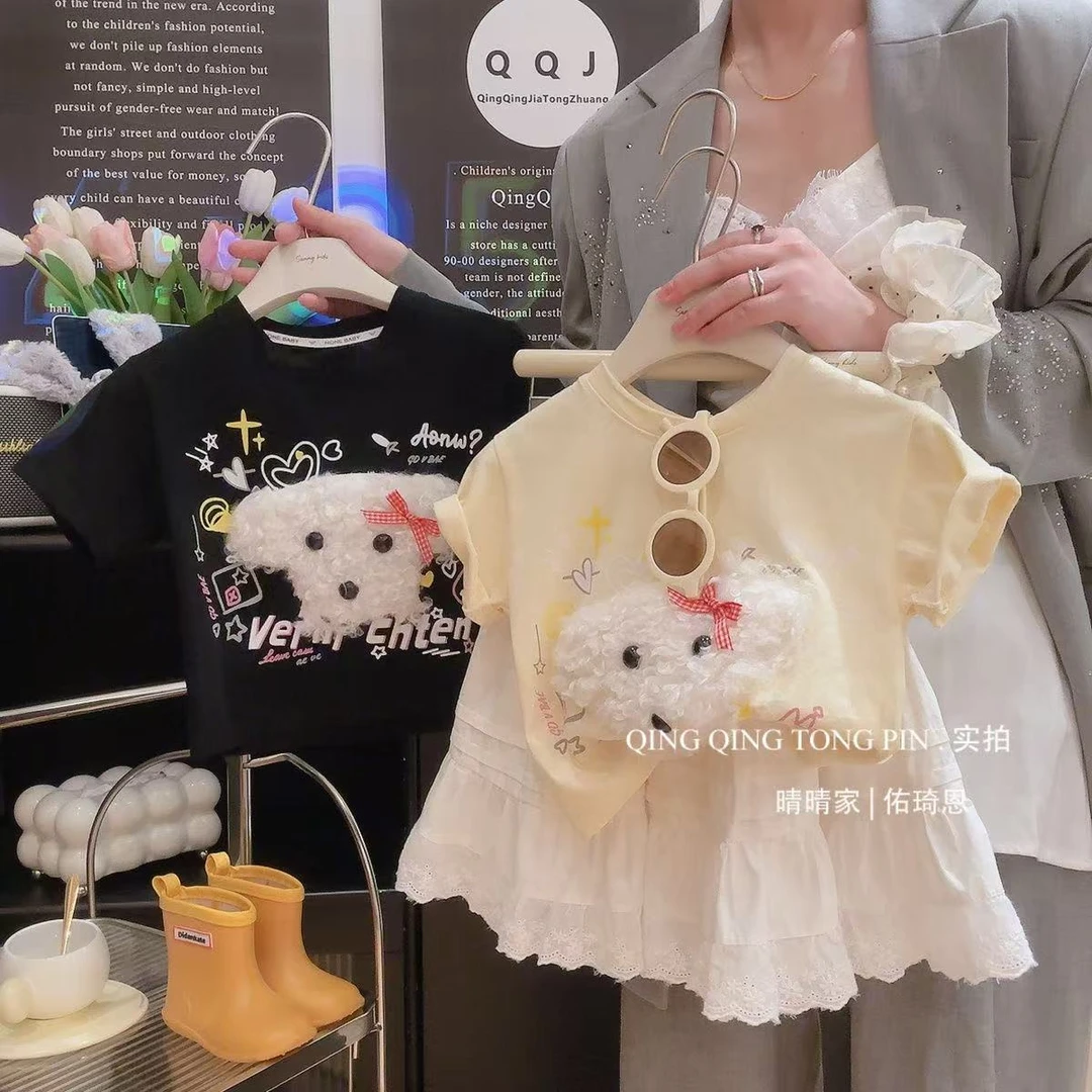 清货福利韩版卡通玩偶儿童纯棉T恤夏季韩版立体玩偶印花短袖打底