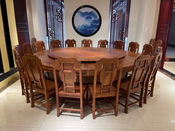 新古典红木家具2米8如意大圆台团圆餐桌源头工厂制品