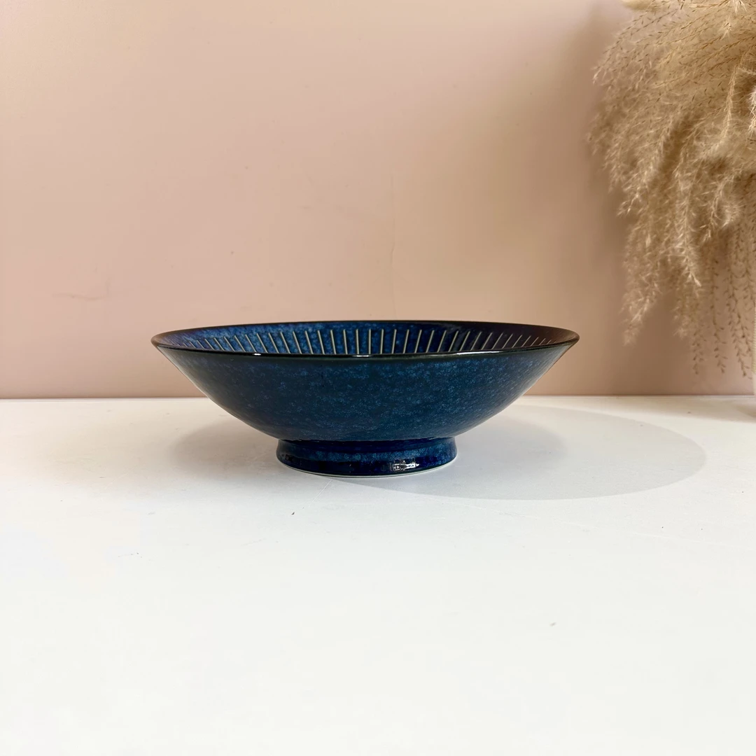 【美浓烧 泼水十草 拉面碗】日本进口美浓烧陶土浅盘家用菜盘果盘