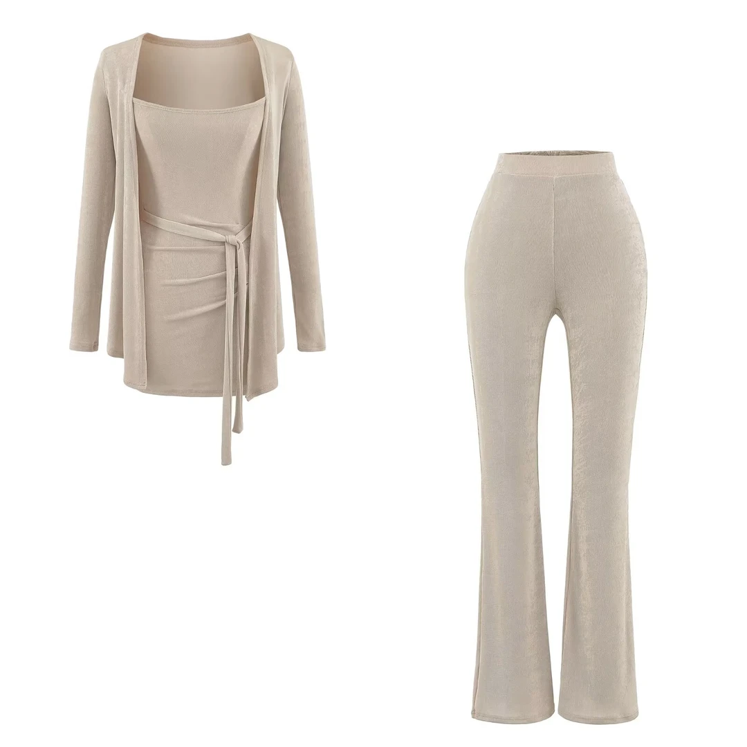 8725-3 巨好看的套装+长裤 +开衫+吊带