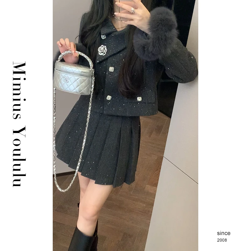 【mimius】七七 优雅千金风细闪外套+裙裤（含胸针）汉服 F12179