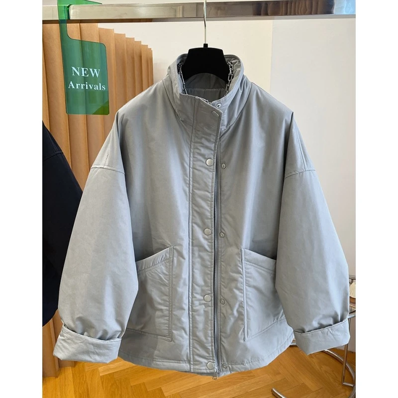 2025冬季新款女洋气通勤不臃肿立领宽松遮屁股中长款夹棉棉服外套