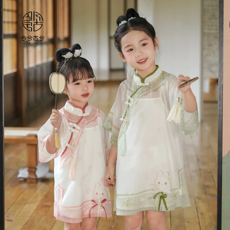 【岁岁】今兮古兮旗袍女童夏季中国风薄款汉服短袖新款2025连衣裙