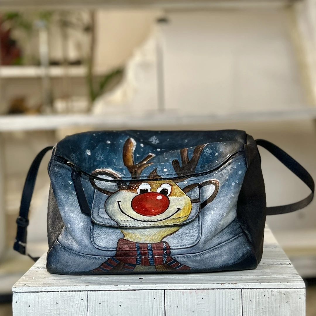 原创手绘真皮女包休闲包软皮吐司包女士复古斜挎包单肩包女士包包