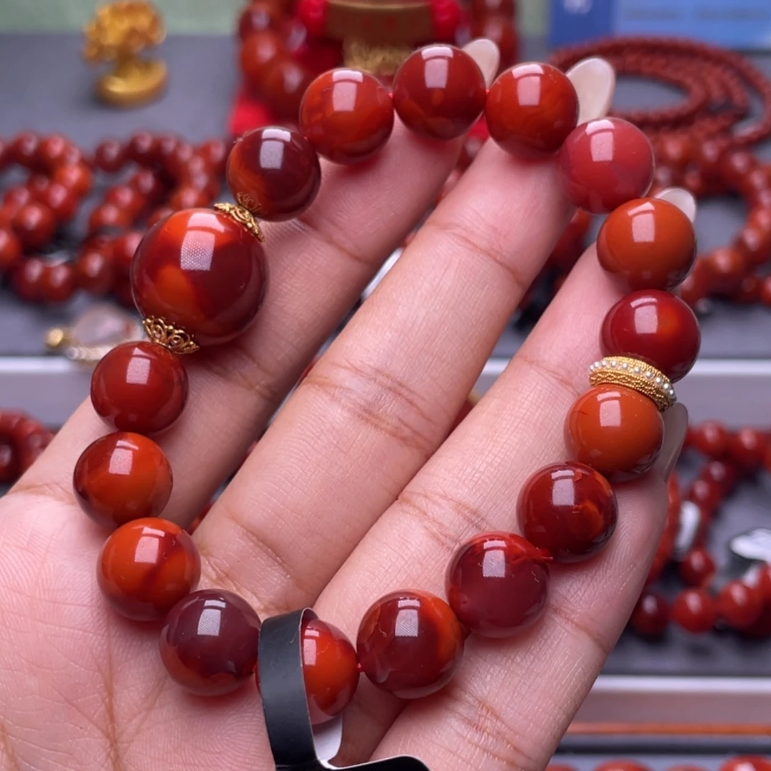 南红玛瑙未镶嵌其他天然原级）收藏级11mm瓦西牛血双色DIY单圈