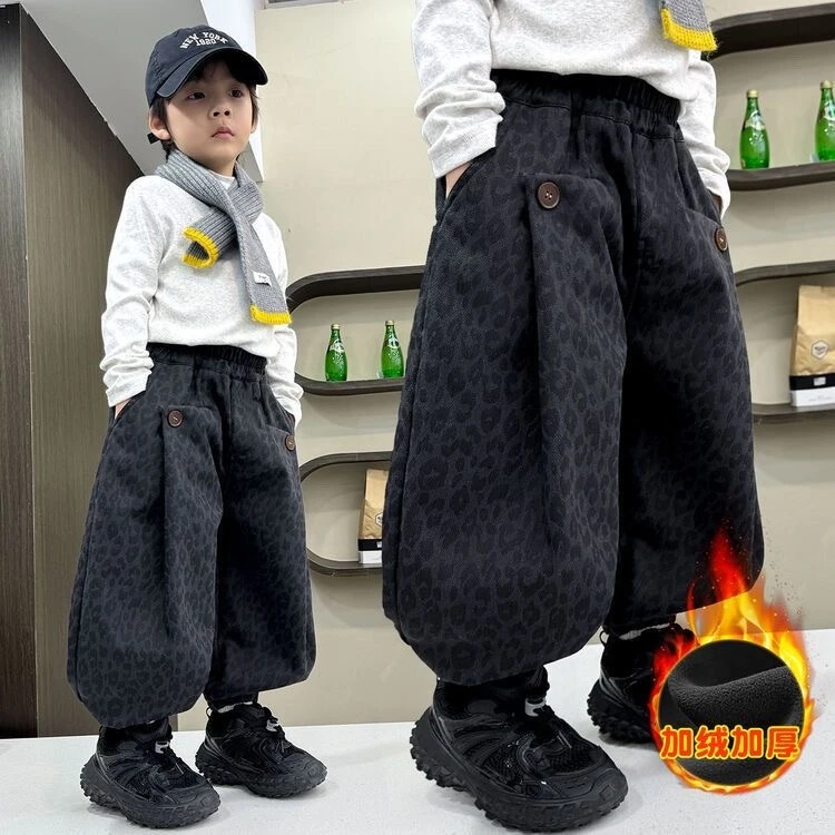 儿童加绒裤2025新款男童秋冬季小童一体绒冬装保暖哈伦裤冬季外穿