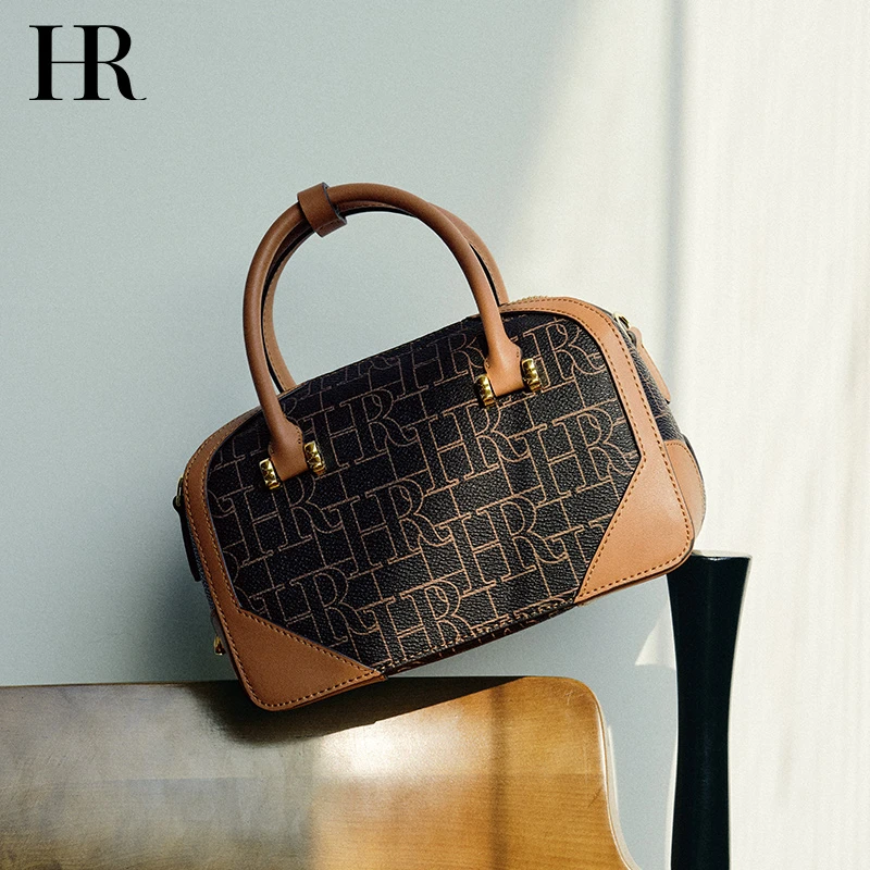 【抖音双11】HR赫莲娜女包2025新款印花波士顿包气质百搭复古单肩斜