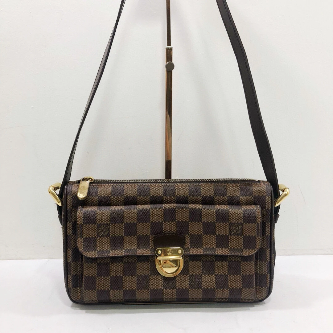95新 LouisVuitton/路易威登 lv全皮棕棋盘奔驰单肩斜挎包