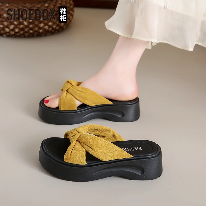 SHOEBOX鞋柜小香风厚底增高5cm凉拖鞋女夏时尚外穿2025新款沙滩鞋