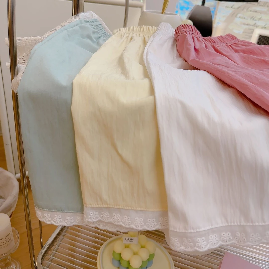 2025新款夏季女童裤子蕾丝带工艺八分阔腿裤宽松韩版裤子宝宝