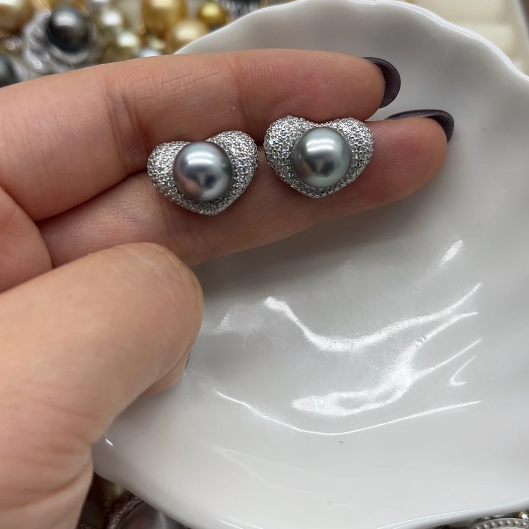 海水珍珠耳饰银S925镶嵌